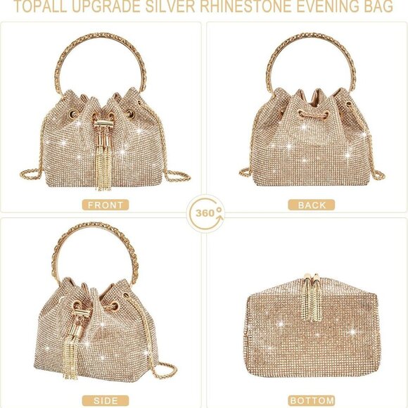 Rhinestone Evening Bag Silver Clutch Purse Women Prom Party Wedding